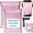 Shipping Bags (12 Pack) with Label Pouch - 14x18 & 18x24 - Poly Mailers for Clothes, Self-Seal Plastic Mailing Envelopes - Tear & Water-Resistant Packaging Bags for Clothing, Not Padded (Pink)
