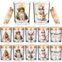 10 Pcs Vintage Brown Christmas Glass Candle Jars Empty Containers Bulk 7 oz Farmhouse Glass Jars with Cork Lids Tins for Xmas Holiday Candle Making Storing Biscuits Tea Party Favors