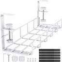 Under Desk Cable Management Tray, 15.7'' No Drill Steel Cable Tray Organizers, Wire Management Tray Cable Rack with Clamp Mount, Metal Under Desk Tray with Wire and Cord Organizer White1pack