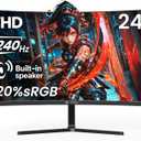 CRUA 24 240Hz Gaming Monitor, Curved FHD 1920 x 1080P, Built-in Speakers, Support 120% sRGB, AMD FreeSync, Low Motion Blur, Wall Mount Installs Compatible, for Office and Games(HDMI 2.0&DP 1.4)Black