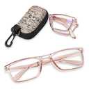 OPTOFENDY Folding Reading Glasses for Women Men, Lightweight Spring Hinge Readers, Portable Blue Light Glasses with Zipper Case