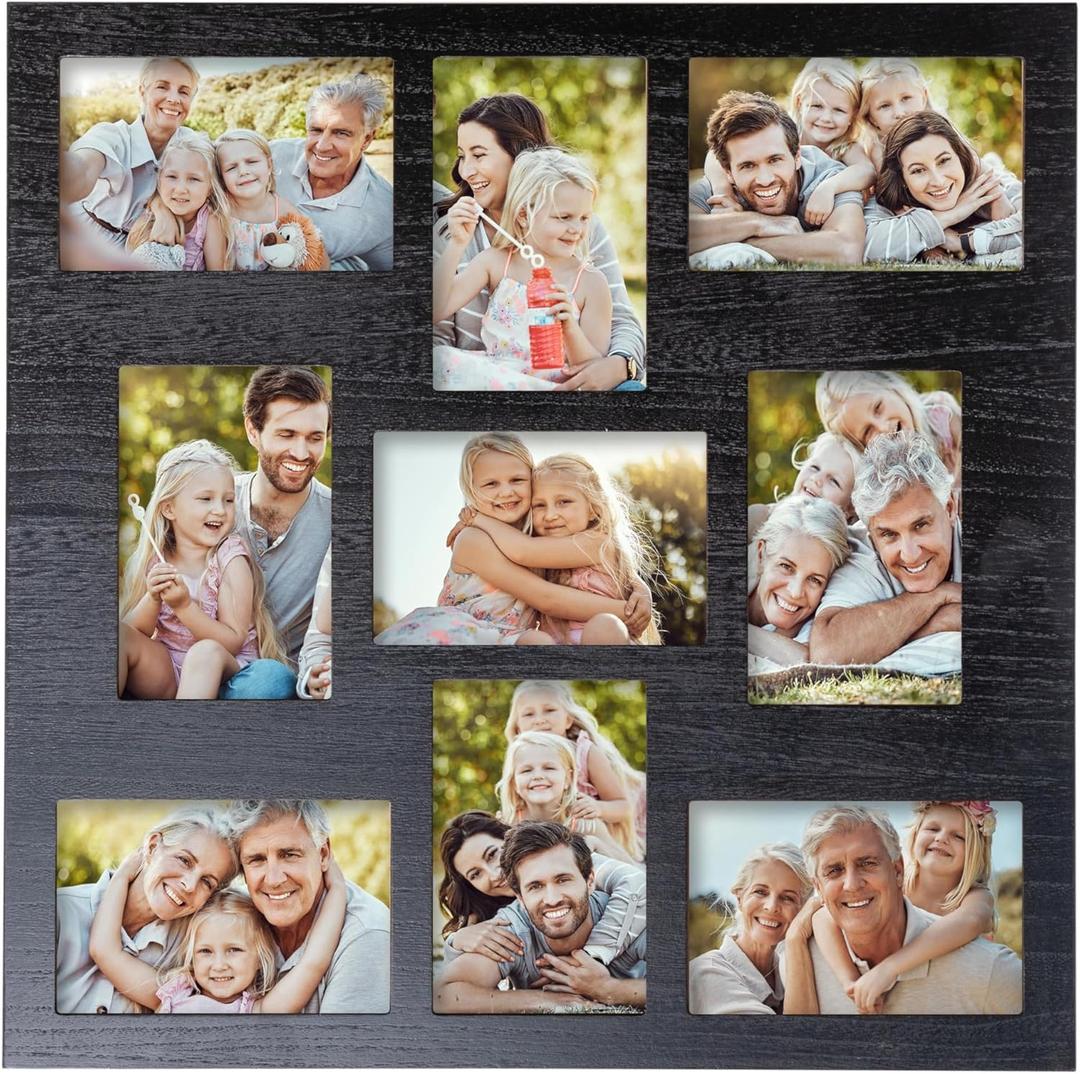 Collage Picture Frames 4x6, 4x6 Picture Frames Collage for Wall Decor Set of 9, Multi Family Photo for Gallery Decor, Hanging Display,Tabletop Stand for Living Room (Black)