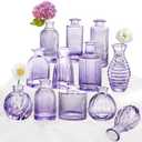 Glass Bud Vases Set of 12, Small Purple Vase Glass Vases for Flowers Modern Ribbed Colored Bud Vase for Decor Wedding Flower Vase in Bulk Vintage Decor Bridal Shower Centerpieces Home Table Decoration