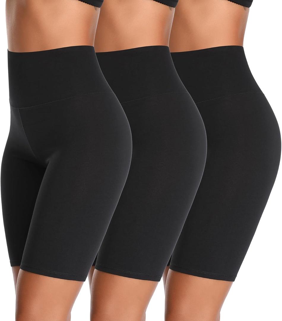 K-CHEONY Women's High Waisted Biker Anti Chafing Cotton Slip Boy Underwear Yoga Workout Shorts (X-Large, Black, 3 Pack)