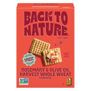 Back to Nature Rosemary & Olive Oil Harvest Whole Wheat Crackers, Non-GMO, Plant-Based Snack, Made with Whole Grain Wheat & Sea Salt, 7 oz Box (EXP 05/20/26)