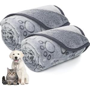 LOKOZ 2 Pack Dog Blanket for Small Medium Dogs, Soft Washable Fleece Pet Blankets with Paw Print, Puppy & Cat Blanket for Bed Couch Sofa, 24"x32"