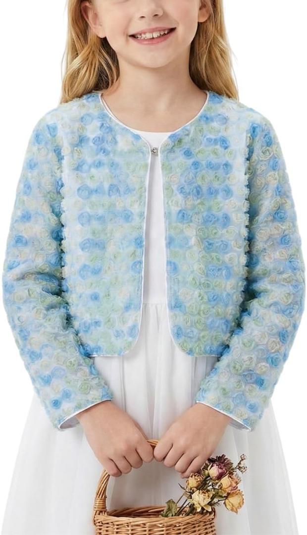Girls 3D Flower Mesh Bolero Shrug Lightweight Sheer Cardigan for Party, Photos & Special Moments 8Y