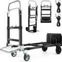 3 in 1 Convertible Hand Truck Dolly with Brakes,Heavy Duty Folding Hand Truck with 600LB Capacity,Portable Dolly Cart with Rubber Wheels and Telescoping Handles for Moving(Black)