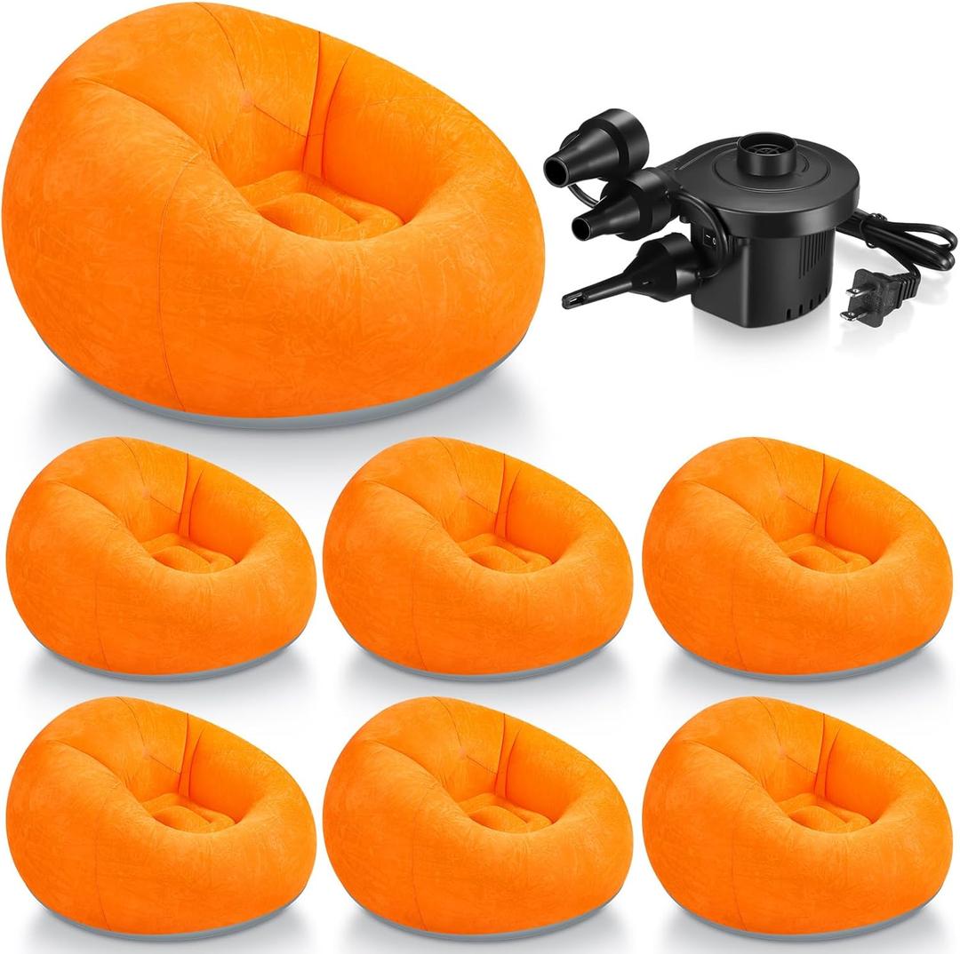Realspring 6 9 12 Pcs Inflatable Bean Bag Chairs for Adults with Electric Air Pump, Blow up Couch Folding Portable Inflatable Couch Lazy Sofa for Outdoor Movie Night Camping(Orange,6 Pcs)