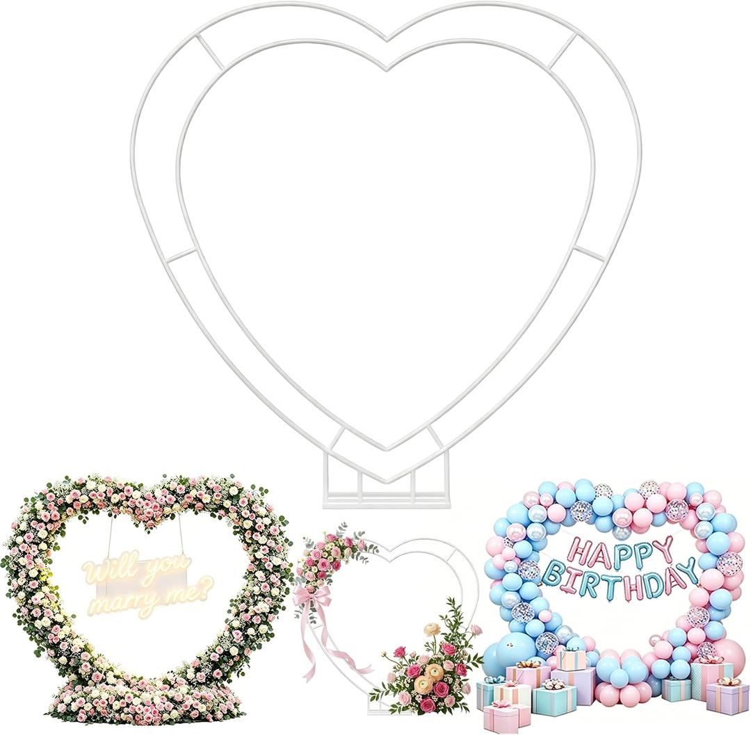 Metal Double Heart Arch Stand for Proposal, Heart Shaped Balloon Arch Stand，Heart Shaped Arch Frame, for Proposal Ceremony, Valentine's Day, Engagement, Birthday Party Baby Shower Decoration Decor