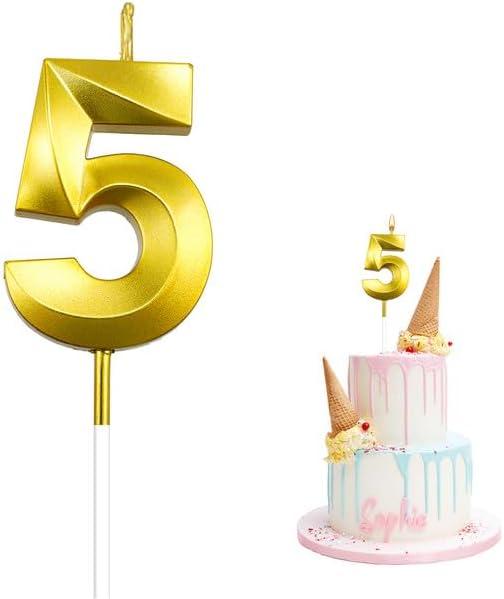 Birthday Candles for Cake, Gold Number 5 Birthday Candles, Happy Birthday Numeral Candle, Number Candles for Cake Decorations for Birthday Party Wedding Anniversary Graduation Celebration