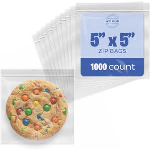 Seal Fresh 5 x 5 Inch Resealable Plastic Bags 1000 Pack  Clear Reclosable Snack Bags with Zipper Seal Top for Treats, Crafts, Small Parts, Storage