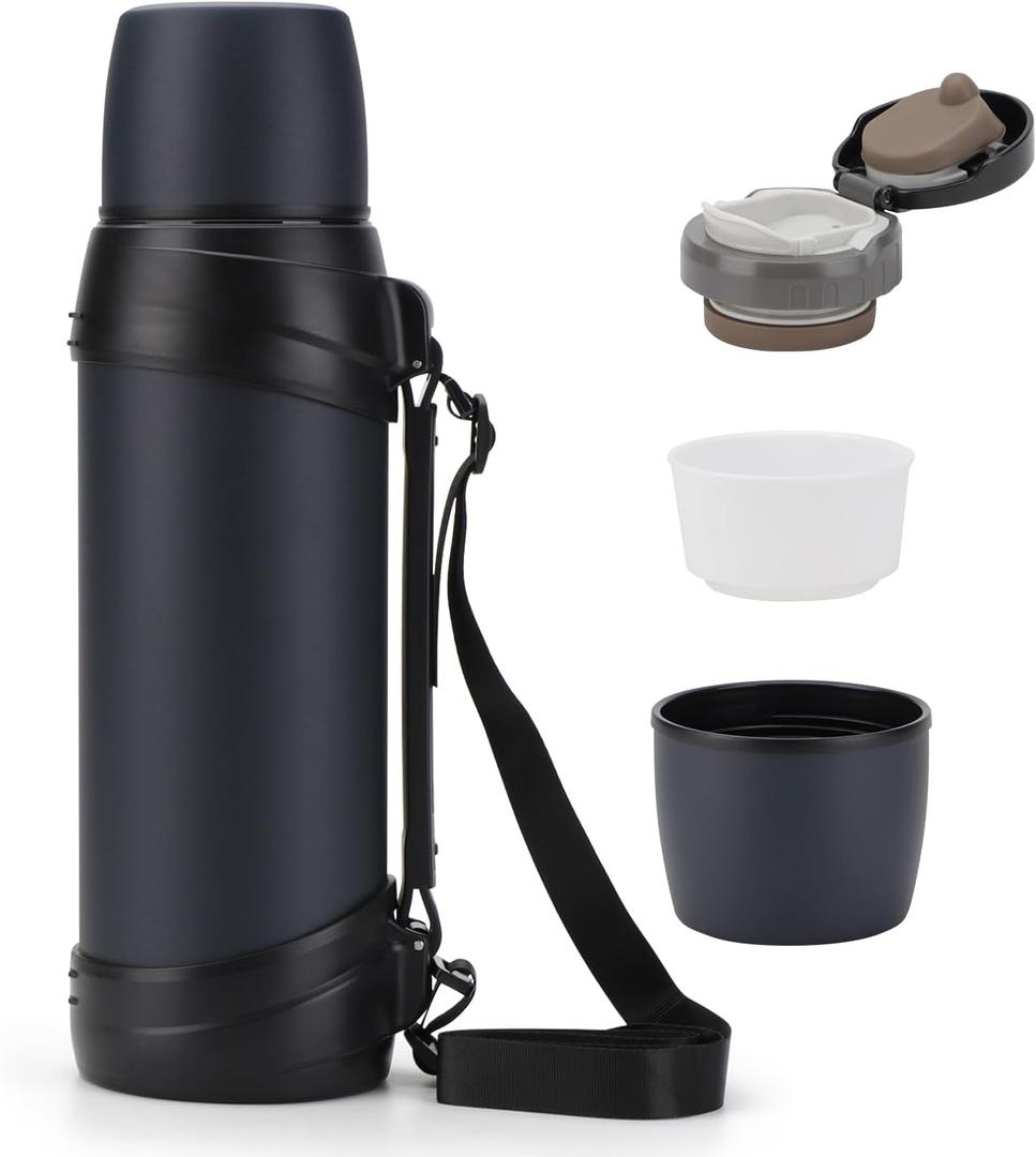 84oz/2.5L Large Coffee Thermoses for Travel Stainless Steel Large Flask with Handle for Hiking Fishing Camping (Navy Blue)
