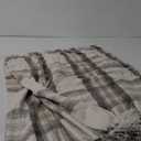 Taupe Grey and White Plaid Decor Tartan Blanket, Lightweight Soft Chenille Striped Knitted Rustic Farmhouse Throw with Tassels for Couch Sofa Chair Bed Office Home, 50" x 60"