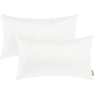 BRAWARM Faux Leather Pillow Covers 12 X 20 Inches, White Leather Pillow Covers Pack of 2, Crocodile Leather Decorative Lumbar Throw Pillows for Living Room Couch Bed Sofa Home