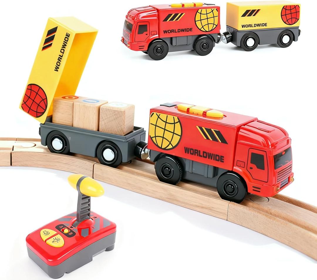 Electric Remote Control Train Toy, Battery Operated Locomotive Motorized Train Toy Gift for Boy Kids Toddlers Fit Thomas, Brio, Chuggington(red Truck)