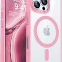 CANSHN Clear Magnetic Compatible with iPhone 16 Pro Case [Compatible with Magsafe] [Not Yellowing] Slim Thin Shockproof Protective Bumper Phone Case Cover 6.3 Inch - Pink