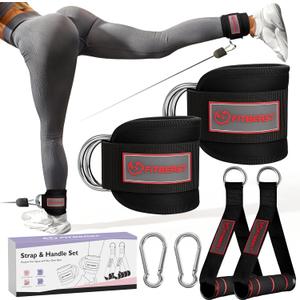 FitBeast Ankle Straps for Cable Machines Women, Ankle Strap Set - Glute Kickback Ankle Strap & Gym Handles, Gym Ankle Straps for Resistance Bands, Booty Workouts, Leg Extensions, Hip Abductors (Black)