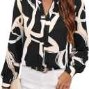 Avanova Women V Neck Long Sleeve Tops Casual Work Blouses Shirts Black Beige Medium (Black, M)