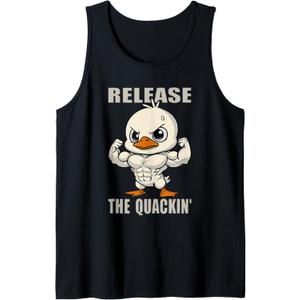 Release The Quackin Duck Gym Weightlifting Bodybuilder Funny Tank Top (Small, Black)