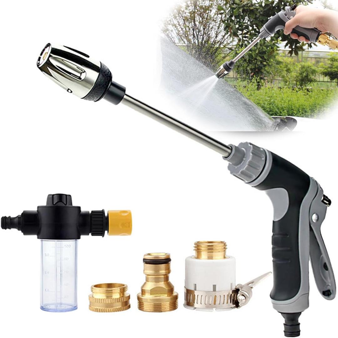 Aquoxis Pressure Washer 15X More Powerful Than Hoses, Aquoxis Spray Nozzle, with 360 Rotating for Three Spray Modes, Easy Installation, Universal Compatibility (with Foam Pot + 3 Metal Connector)