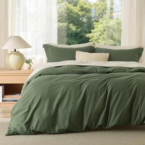 Bedsure Duvet Cover Oversized King Size - Soft Double Brushed Bedding Set for Kids & Adults, Zipper Closure, 3 Pieces, Includes 1 Duvet Cover (120"x98") & 2 Pillow Shams, NO Comforter, Olive Green