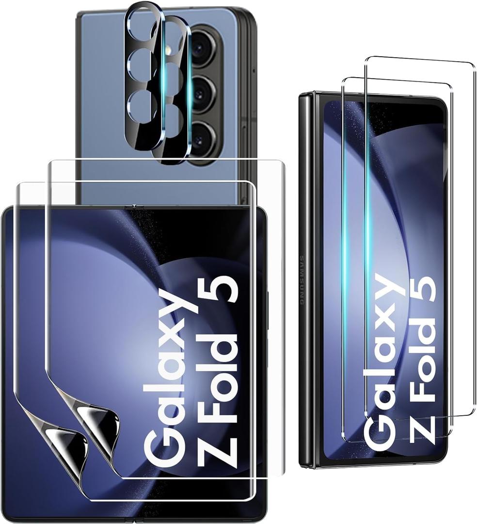 [2Set 6PCS] Screen Protector Compatible with Galaxy Z Fold 5 5G - 2 Inner TPU Films + 2 Outer Tempered Glass + 2 Camera Lens Protectors, High Clarity, Anti-Shatter