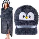 Penguin Wearable Hooded Blanket for Adults - Fluffy Super Soft Shaggy Faux Fur, Fuzzy Warm Cozy Plush Furry Fleece & Sherpa Hoodie Throw Cloak Wrap - Penguin Gifts for Women Adults and Kids