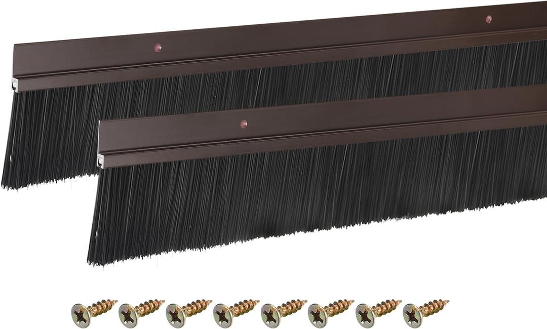 uxcell 2Pcs Door Brush Bottom Sweep H-Shape Aluminum Alloy Base with 2-inch Nylon Brush for Home, Industrial (39-inch L x 3-inch W, Brown)
