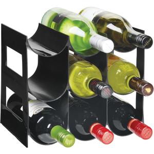 mDesign Plastic Water Bottle Organization/Wine Rack Storage Organizer for Kitchen Countertops, Cabinet, Bin, Pantry, Fridge, Refrigerator, 3 Tiers, 9 Bottles, Lumiere Collection - Black