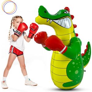 Kids Punching Bag 3-8, Toddler Punching Bags for Kids, Inflatable Dinosaur Toy with Tossing Game, Safe Gifts for Boys & Girls Age 3-5 (No Pump)
