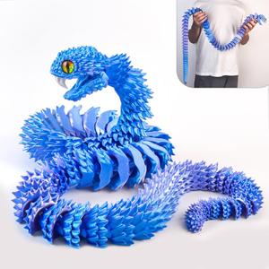 48.8inch Super Large 3D Printed Snake,Movable Teeth,Bigger Fidget Crystal Snake Toys,3D Printed Stuff Animals Toys,Articulated Snake for Home Office Desk Wall Decor (Blue-Purple)