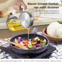 Premium Bacon Grease Saver with Strainer - Large 1.5L Grease Container for Kitchen with Stainless Steel Filter, Used Oil Storage & Bacon Drippings Keeper (50oz, Borosilicate Glass, Non-Slip Base)