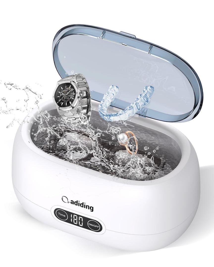 Adiding Jewelry Cleaning Machine, 650mL Ultrasonic Glasses Rings Cleaner Professional Denture Coins Watch Cleaner with 5 Digital Timer Degas Mode Diamond Earrings Necklaces (Blue)
