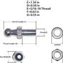 4+1 Pack 10mm Ball Studs with Hardware - 5/16-18 Thread x 0.59" Long Shank - Gas Lift Support Strut Fitting for Gas Struts Lift Support Strut Fitting with Hardware