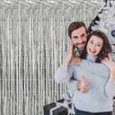 5 Pack Silver Foil Curtain Backdrop Metallic Tinsel Foil Fringe Curtains Photo Booth Props for Birthday Wedding Engagement Bachelorette Christmas Holiday Celebration Party Decorations Supplies