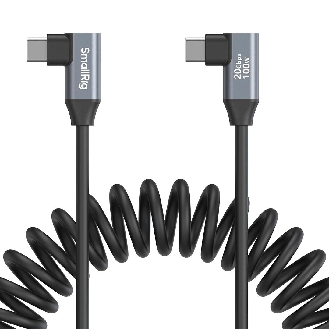 SMALLRIG USB C to USB C Coiled Data Cable (Angled to Angled), 90 Degree Type C Cable 20Gbps High Speed Data Transfer, Support PD 100W Fast Charging, for iPhone, Laptops and Cameras etc. - 4793