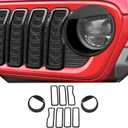 JeCar 9pcs Black Grill Inserts Headlight Covers Trim Kit for 2024 2025+ Jeep Wrangler JL JLU Gladiator JT