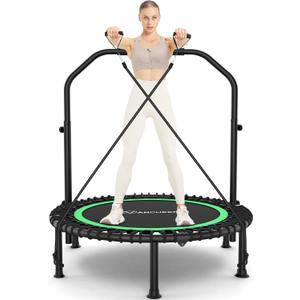 ANCHEER 40"/48" Foldable Mini Trampoline,Max Load 450lbs/550lbs Indoor Trampoline,with 4 Level Adjustable Foam Handle and Resistance Bands,Adult Exercise Trampoline for Home, Garden, and Gym