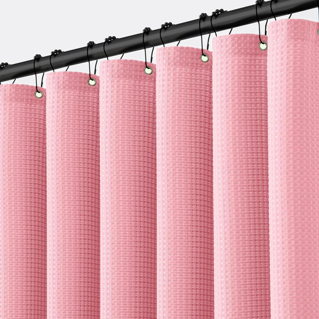 MIULEE Stall Waffle Weave Fabric Stand Up Shower Bath Curtain with 6 Metal Hooks Small Heavy Duty Washable Waterproof Narrow Thick Cloth Half Shower Curtains Set for Bathroom Hotel,W36*L72,Blush Pink