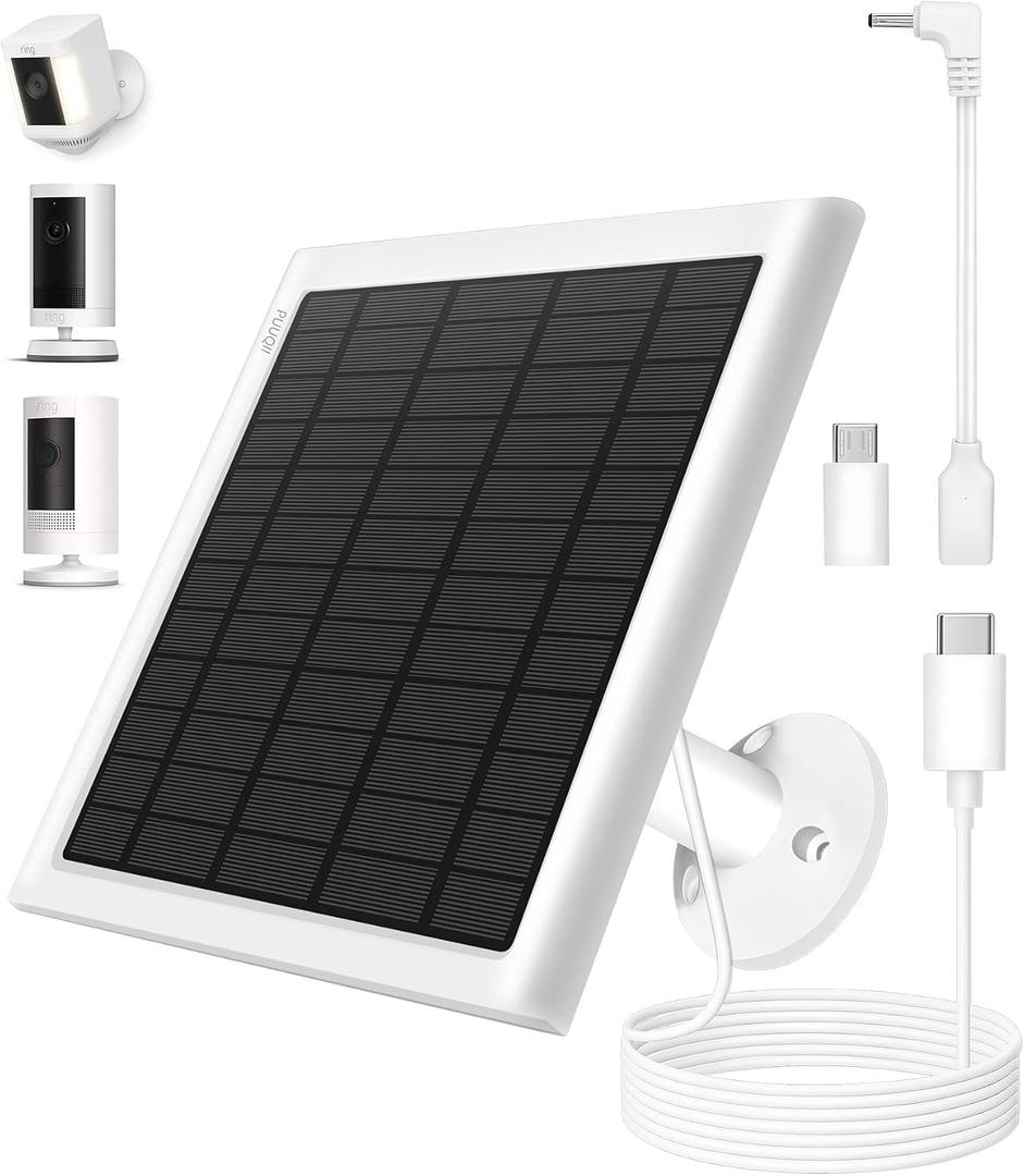 8W Solar Panel for Ring Camera, Solar Panel Charger Compatible with Ring Stick Up Cam/Pro Battery, Spotlight Cam/Pro/Plus Battery, Includes Barrel Plug to USB-C Adapter, IP65 Waterproof, 10ft Cable