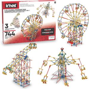 K'NEX - 3-in-1 Classic Amusement Park Building Set - 744 Pieces, Motorized, Kid Construction Set Ages 9+