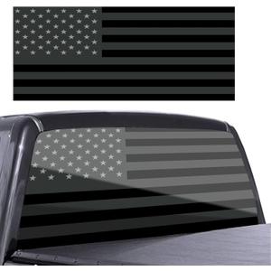 Black Grey American Flag Rear Window Decals for Trucks,Patriotic Back Window Vinyl Stickers Vehicle Windshield Decal,Automotive Perforated Window Film Graphic Decal for Car Decor,66"x 20"
