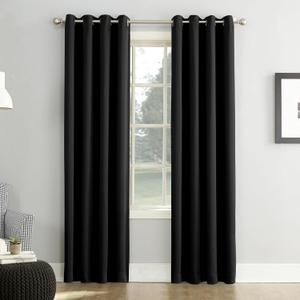 Sun Zero Soho Blackout Energy Efficient Grommet Curtain Single Panel, 54" x 63", Black