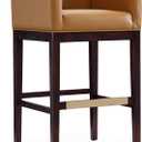 Manhattan Comfort Kingsley Vegan Leather Barstool, Mid Century Modern Design, Walnut Beech Wood with Gold Metal Footrest, Assembled Bar Stool for Kitchen Seating, 30" Seat Height, Set of 1, Camel