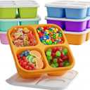 6 Pcs Bento Snack Containers, Reusable 4 Compartment Food Storage Container with Lids, Divided Lunchable Container, Freezer, Microwave & Dishwasher Safe (6 Color)