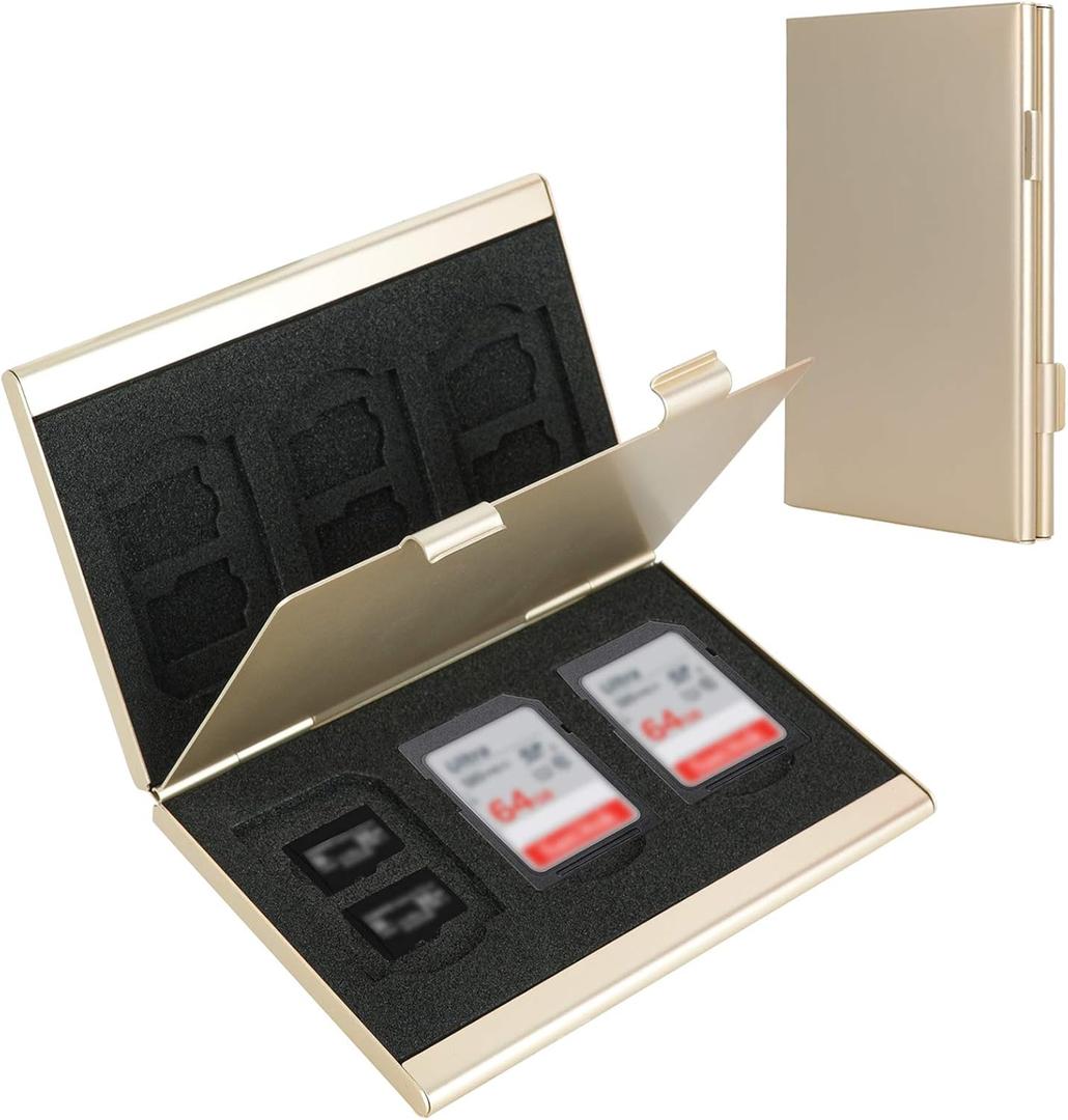 SD Card Holder, SD Card Case,LAVILI CF Memory Card Holder Case Aluminum Alloy Hard Shell, Double-Layer Capacity for 6SD Cards and 12 TF Cards, Champaign Gold 