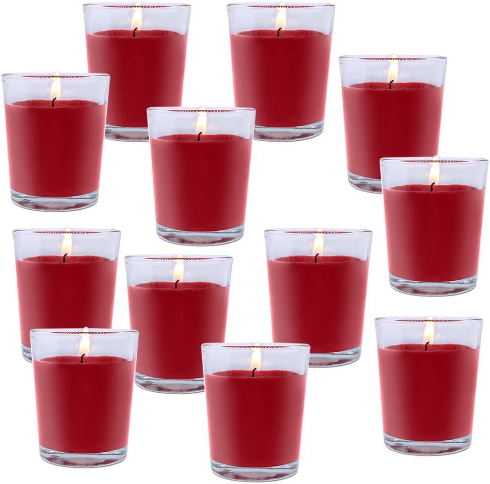 20 Packs Unscented Red Votive Candles in Glass Bulk Small Soy Wax Candles for Home Party Weddings Holiday, 20 X 1.8oz Red