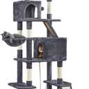 Yaheetech Cat Tree, 82.5in Large Tower w/Hammock, 2 Kitty-Ear Perches, 2 Cozy Condos, Scratching Posts, Basket, Furniture for Large Cats, Kittens, Dark Gray (31 x 19 x 82.5in)