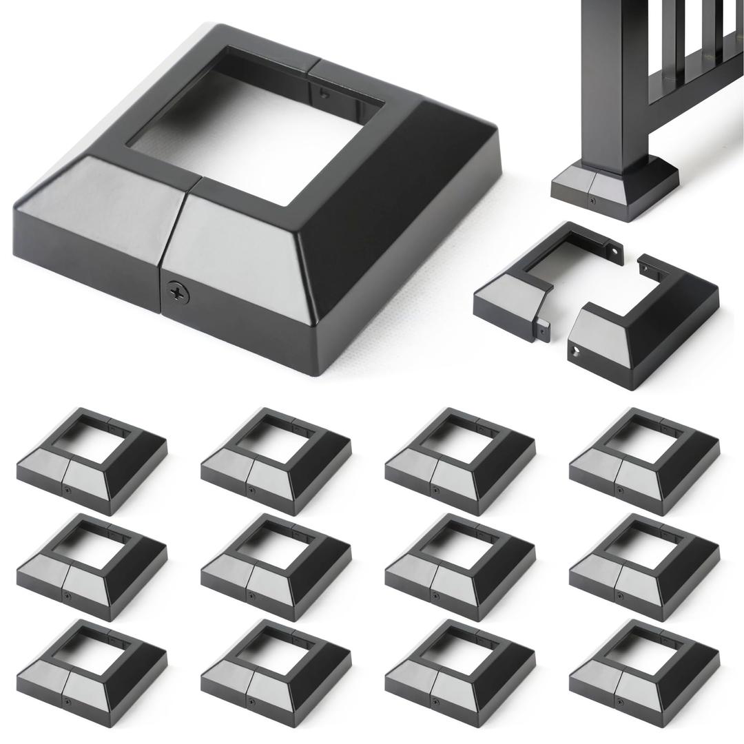 Hulave Split Post Base Cover - Fits 2.5"x2.5" Post/4.5"x4.5" Base for Indoor/Outdoor Iron Railing, Fence, Stair Decorative Skirt Black 12P